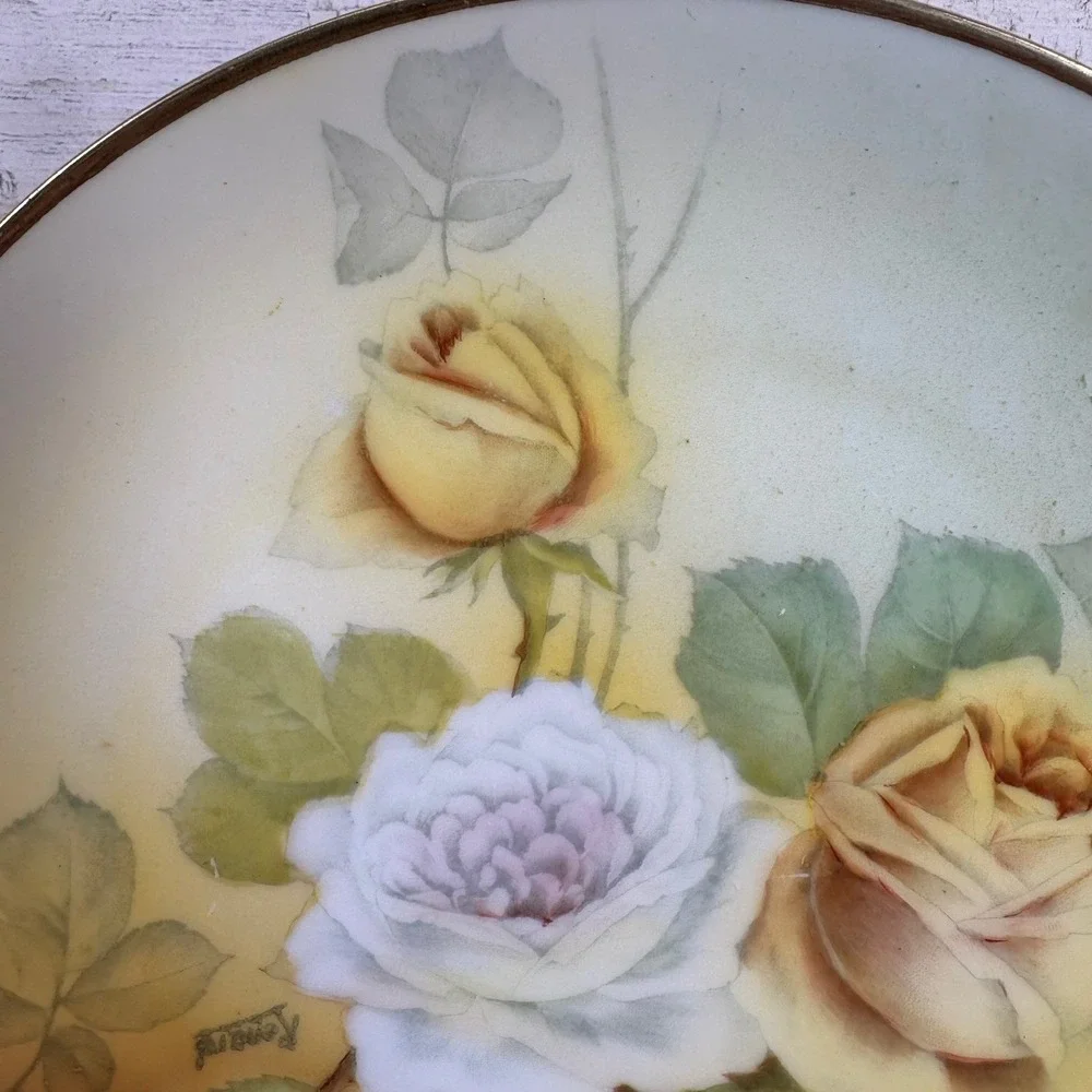 Antique Bavarian Germany 1915 Tirschenreuth‎ Porcelain Dinner Plate Signed 8.5